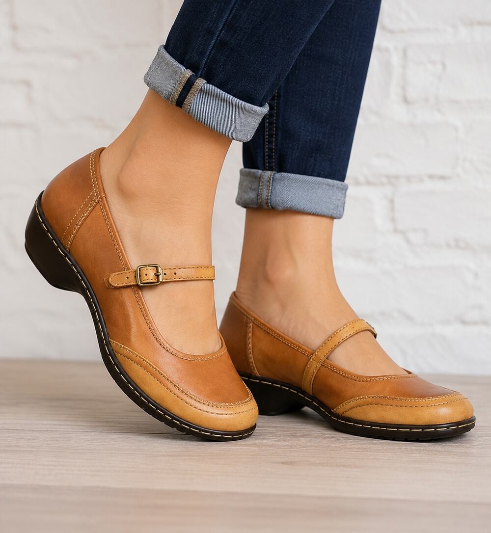 Softspots Two Tone Tan/Brown Leather Mary-Jane
